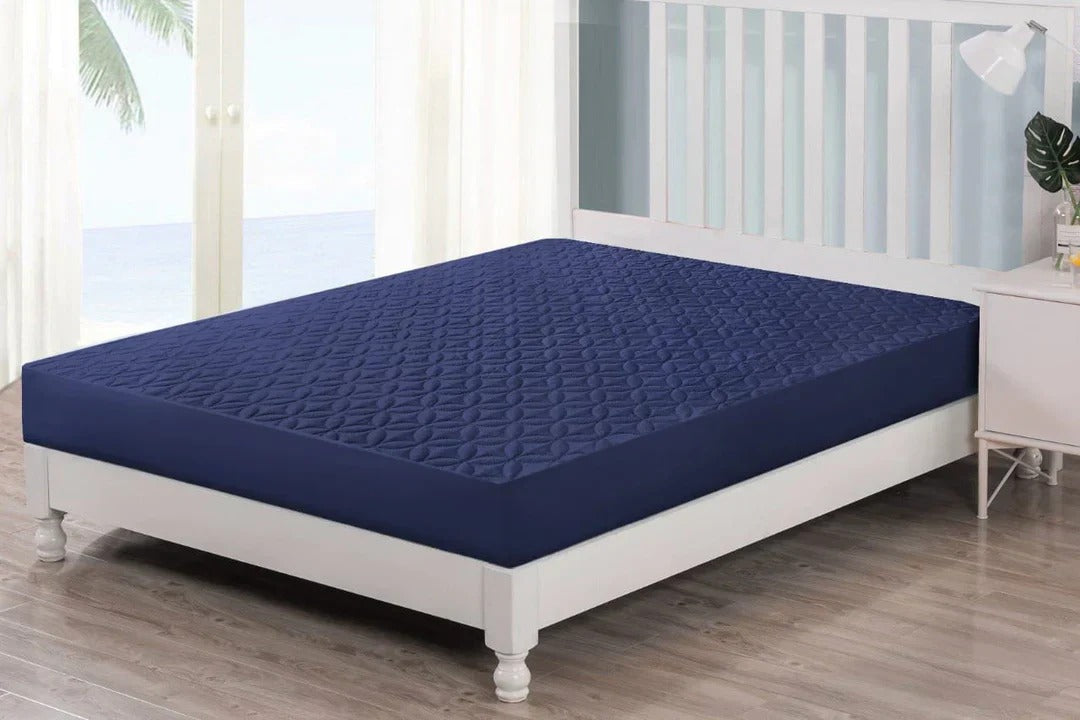Quilted  Fitted Protector Double Bed-Blue