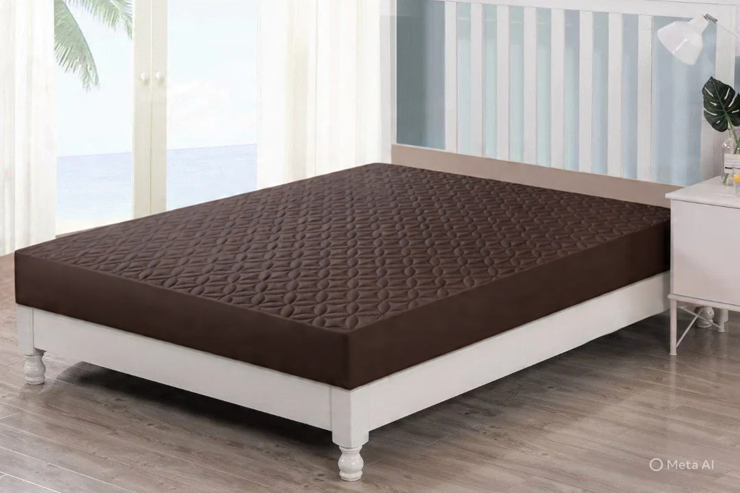 Quilted  Fitted Protector Double Bed-brown