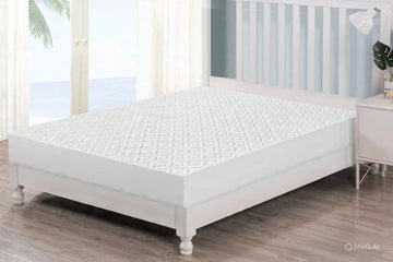 Quilted  Fitted Protector Double Bed-White